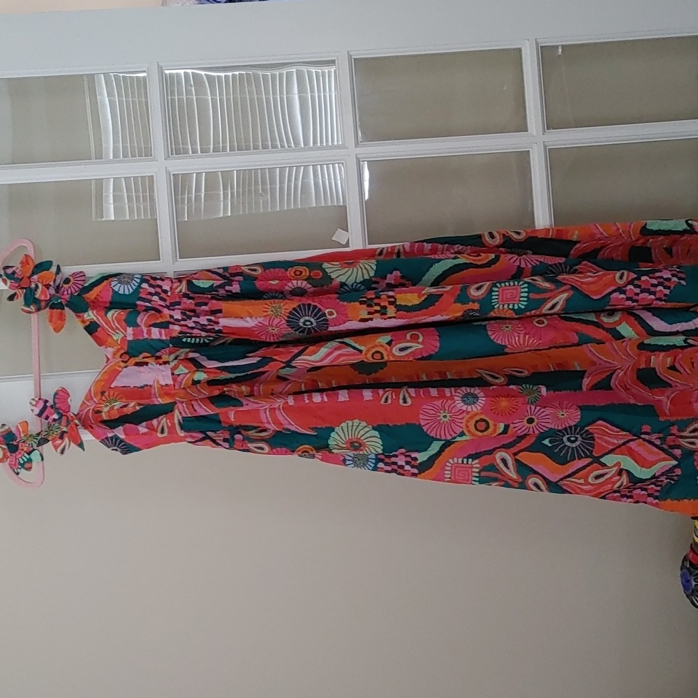 Farm Rio × Anthropologie Pleated Palm Midi Dress In Pink Size Small - Picture 3 of 9